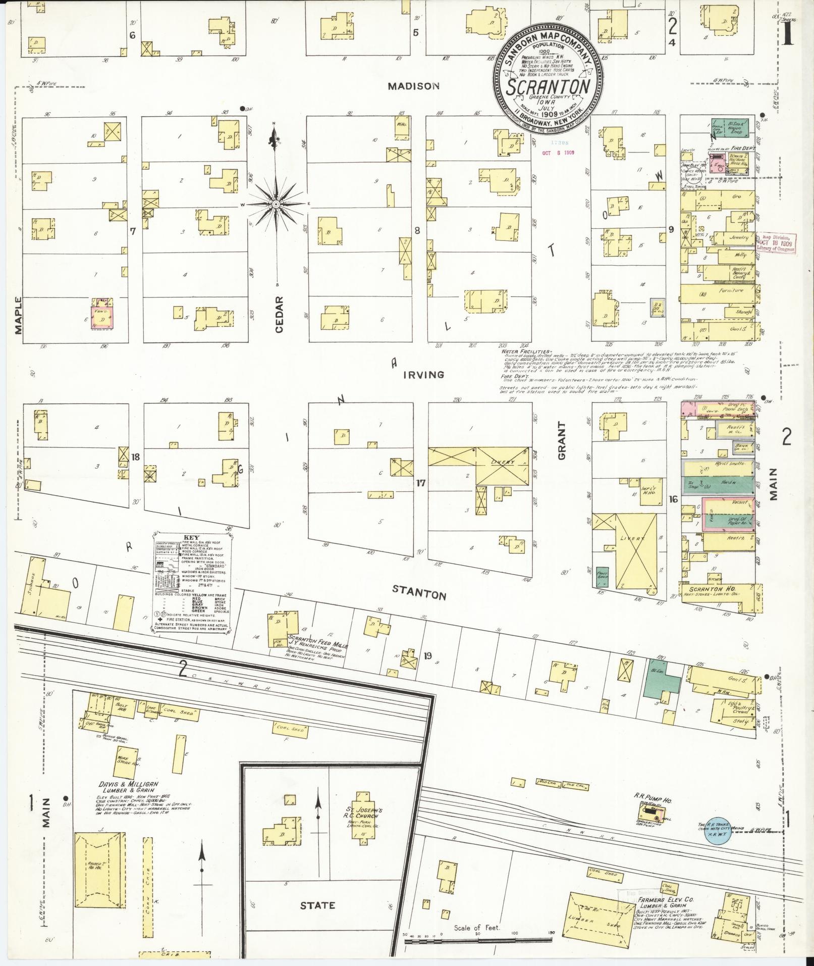 Sanborn Fire Insurance Map from Scranton, Greene County, Iowa (1909), Sheet #0001 - Historic Sanborn Fire Insurance Map Print