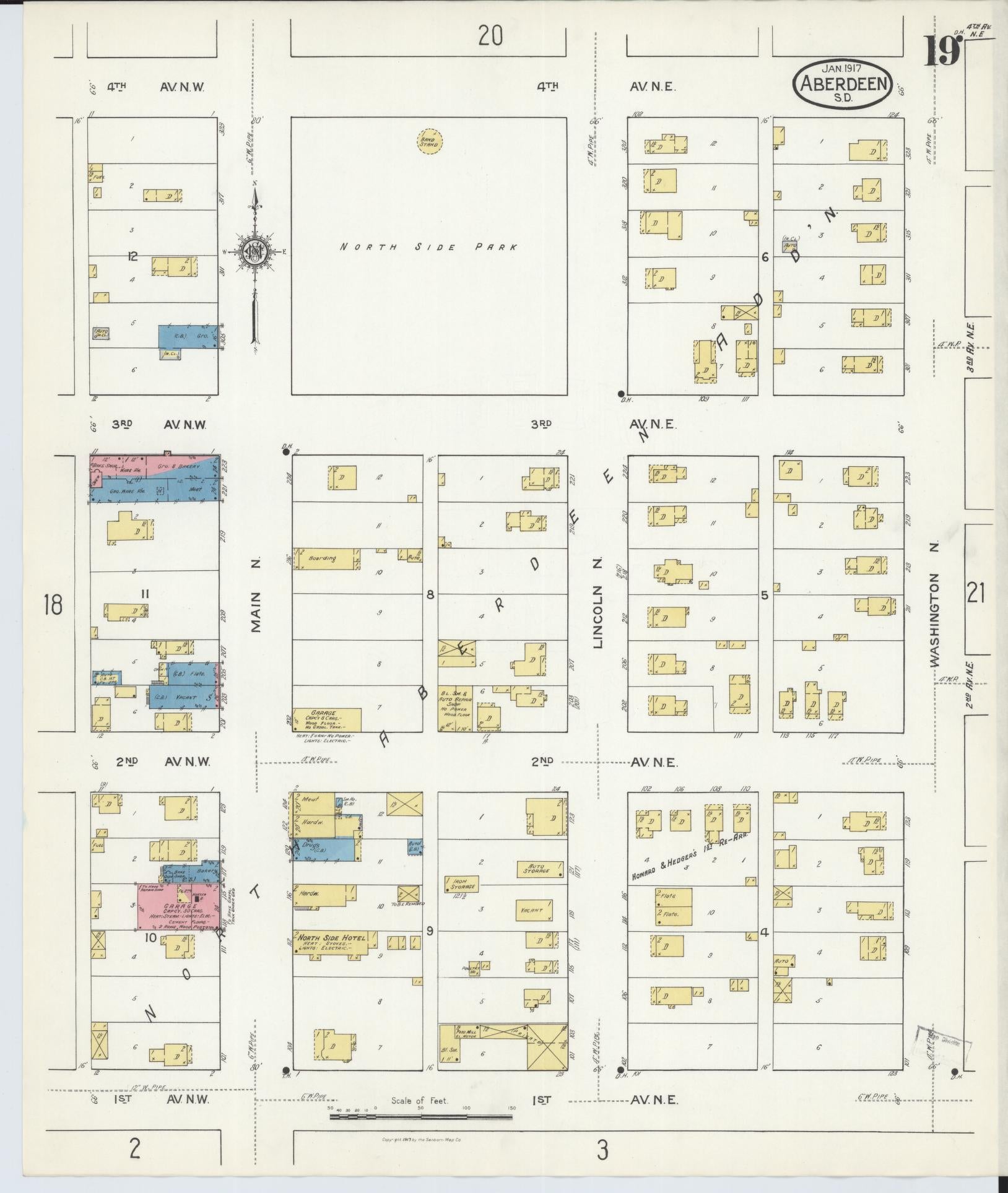 Sanborn Fire Insurance Map from Aberdeen, Brown County, South Dakota (1917), Sheet #0019 - Historic Sanborn Fire Insurance Map Print, vintage old map wall art, antique decor, genealogy gift, South Dakota South Dakota map