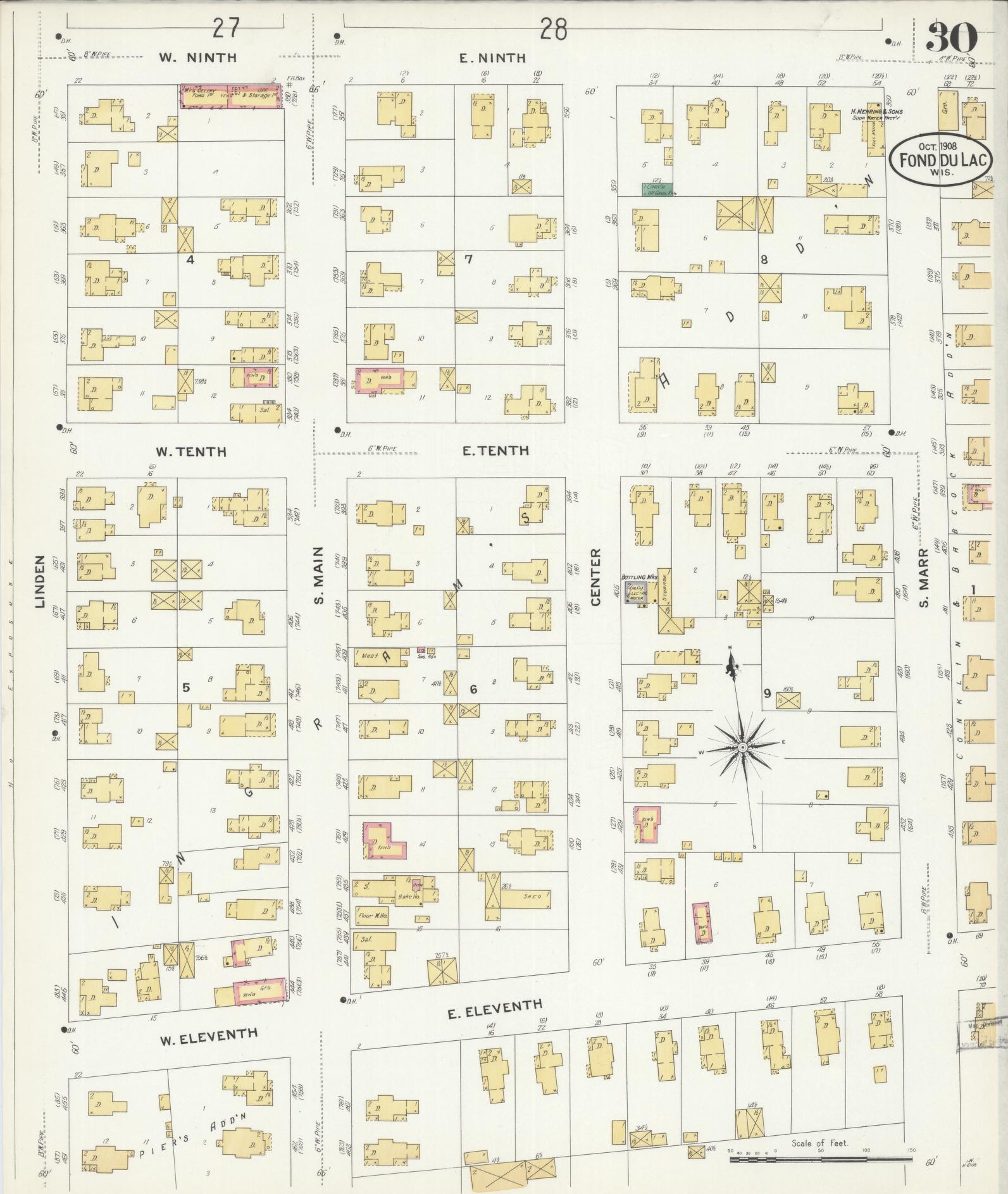 Sanborn Fire Insurance Map from Fond du Lac, Fond du Lac County, Wisconsin (1908), Sheet #0030 - Historic Sanborn Fire Insurance Map Print, vintage old map wall art, antique decor, genealogy gift, Wisconsin Wisconsin map