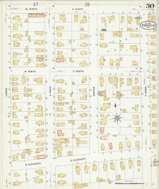 Sanborn Fire Insurance Map from Fond du Lac, Fond du Lac County, Wisconsin (1908), Sheet #0030 - Historic Sanborn Fire Insurance Map Print, vintage old map wall art, antique decor, genealogy gift, Wisconsin Wisconsin map