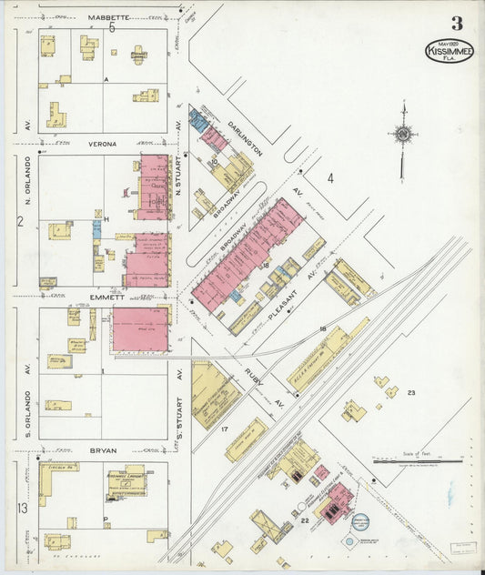 Sanborn Fire Insurance Map from Kissimmee, Osceola County, Florida (1920), Sheet #0003 - Historic Sanborn Fire Insurance Map Print, vintage old map wall art, antique decor, genealogy gift, Florida Florida map