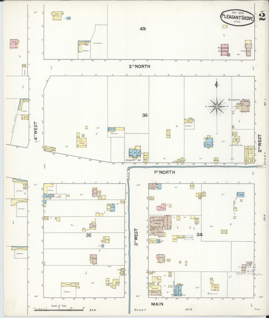 Sanborn Fire Insurance Map from Pleasant Grove, Utah County, Utah (1890), Sheet #0002 - Historic Sanborn Fire Insurance Map Print, vintage old map wall art, antique decor, genealogy gift, Pleasant Grove Utah map