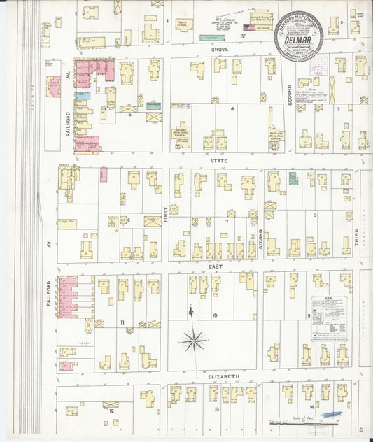 Sanborn Fire Insurance Map from Delmar, Sussex County, Del., And Wicomico County, MD, Delaware (1904), Sheet #0001 - Historic Sanborn Fire Insurance Map Print, vintage old map wall art, antique decor, genealogy gift, Delaware Delaware map