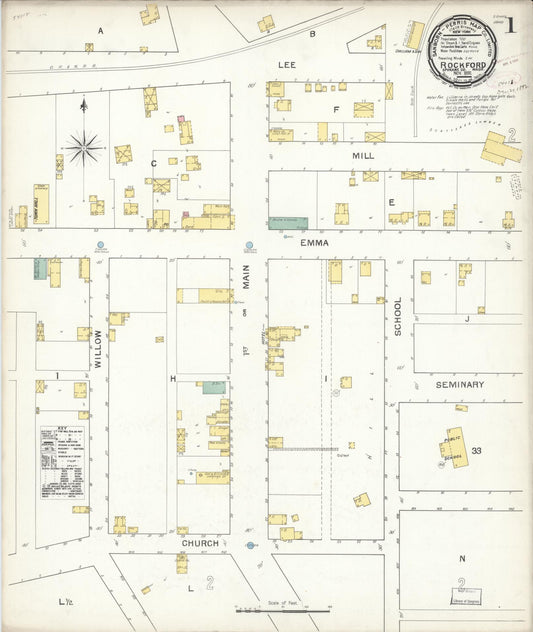 Sanborn Fire Insurance Map from Rockford, Spokane County, Washington (1892), Sheet #0001 - Historic Sanborn Fire Insurance Map Print, vintage old map wall art, antique decor, genealogy gift, Washington Washington map