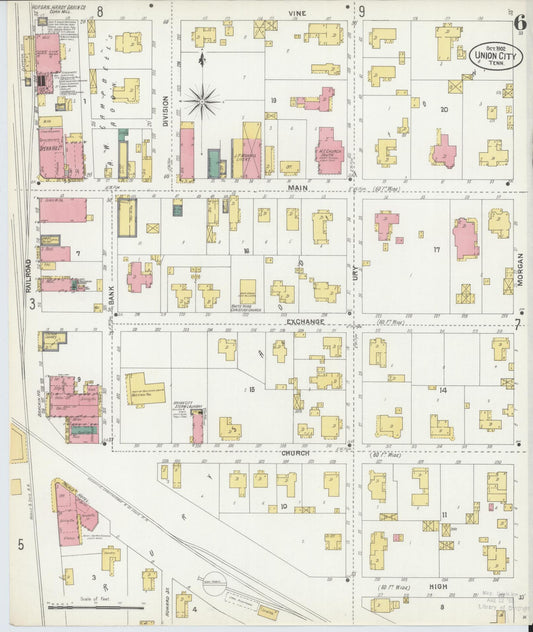 Sanborn Fire Insurance Map from Union City, Obion County, Tennessee (1902), Sheet #0006 - Historic Sanborn Fire Insurance Map Print, vintage old map wall art, antique decor, genealogy gift, Tennessee Tennessee map