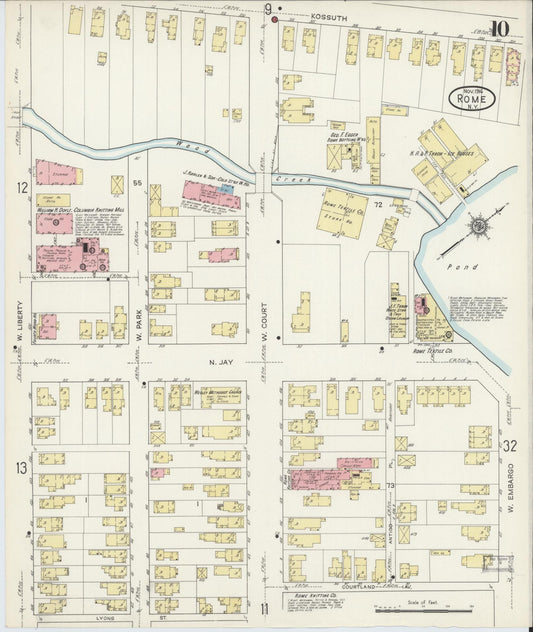 Sanborn Fire Insurance Map from Rome, Oneida County, New York (1914), Sheet #0010 - Historic Sanborn Fire Insurance Map Print, vintage old map wall art, antique decor, genealogy gift, New York New York map