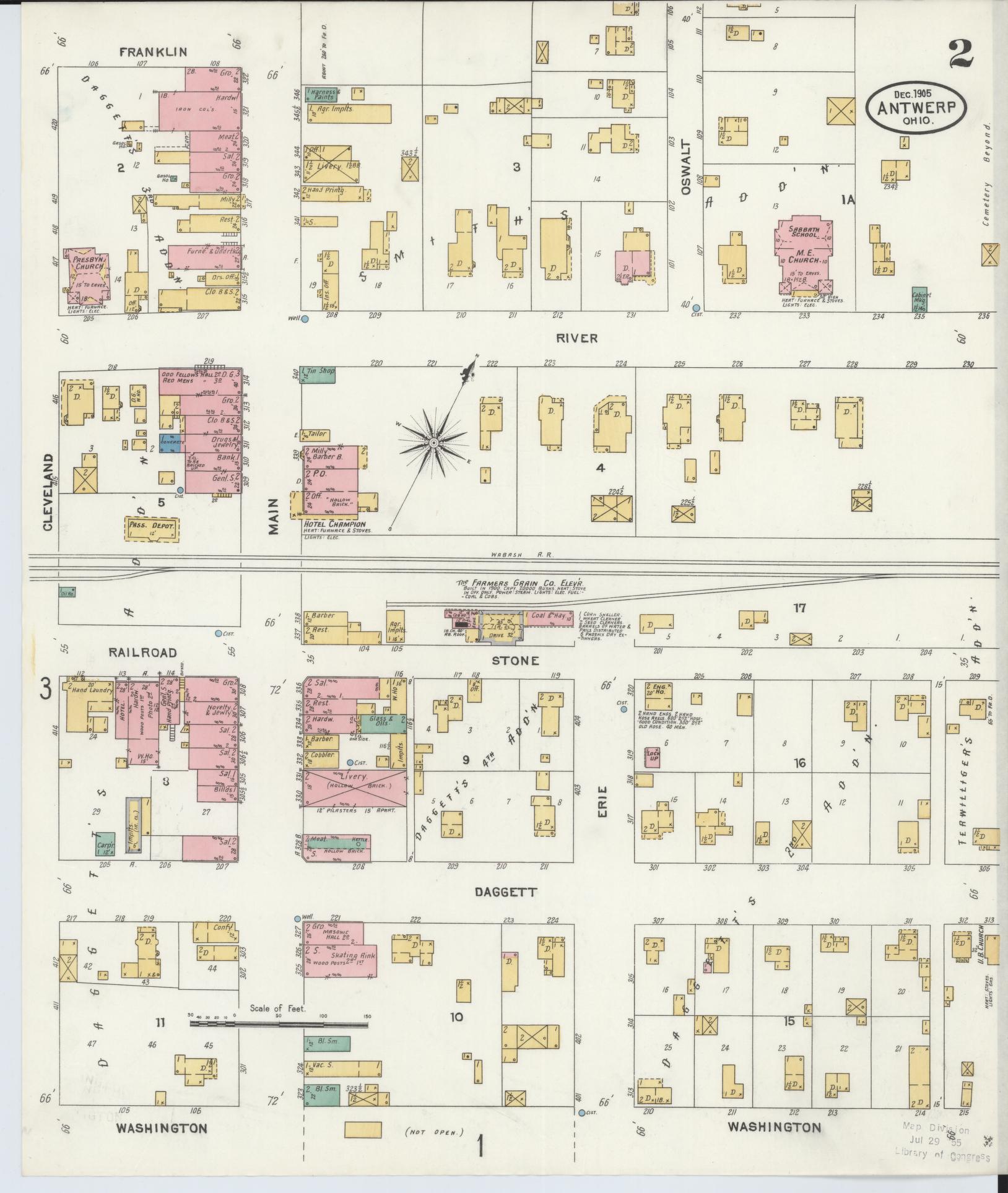 Sanborn Fire Insurance Map from Antwerp, Paulding County, Ohio (1905), Sheet #0002 - Historic Sanborn Fire Insurance Map Print, vintage old map wall art, antique decor, genealogy gift, Ohio Ohio map