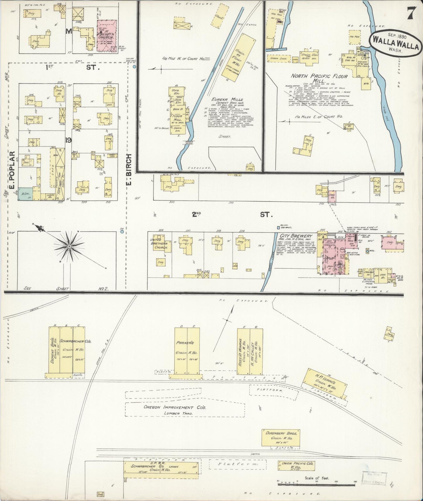 Sanborn Fire Insurance Map from Walla Walla, Walla Walla County, Washington (1890), Sheet #0007 - Complete Map Set gallery image, historic Sanborn map, vintage wall art, Washington Washington