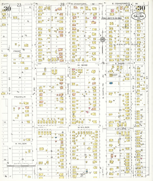 Sanborn Fire Insurance Map from Salina, Saline County, Kansas (1926), Sheet #0030 - Historic Sanborn Fire Insurance Map Print, vintage old map wall art, antique decor, genealogy gift, Kansas Kansas map