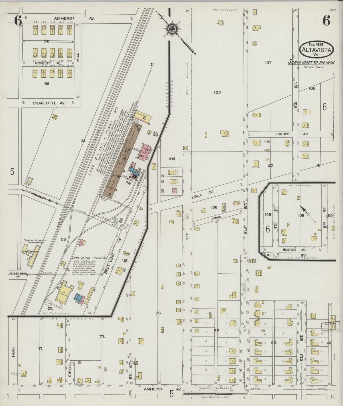 Sanborn Fire Insurance Map from Altavista, Campbell County, Virginia (1925), Sheet #0006 - Complete Map Set gallery image, historic Sanborn map, vintage wall art, Virginia Virginia