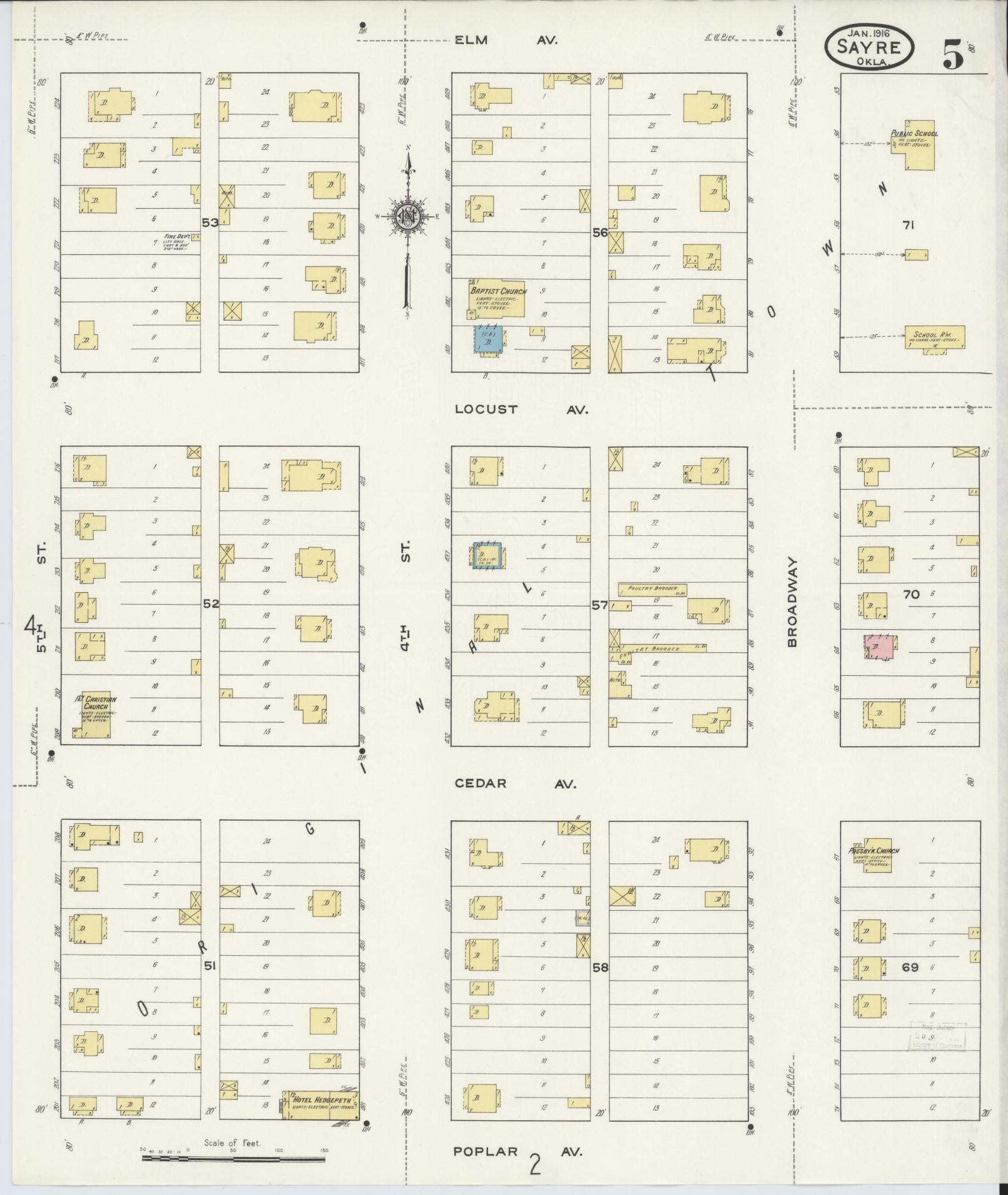 Sanborn Fire Insurance Map from Sayre, Beckham County, Oklahoma (1916), Sheet #0005 - Historic Sanborn Fire Insurance Map Print, vintage old map wall art, antique decor, genealogy gift, Oklahoma Oklahoma map