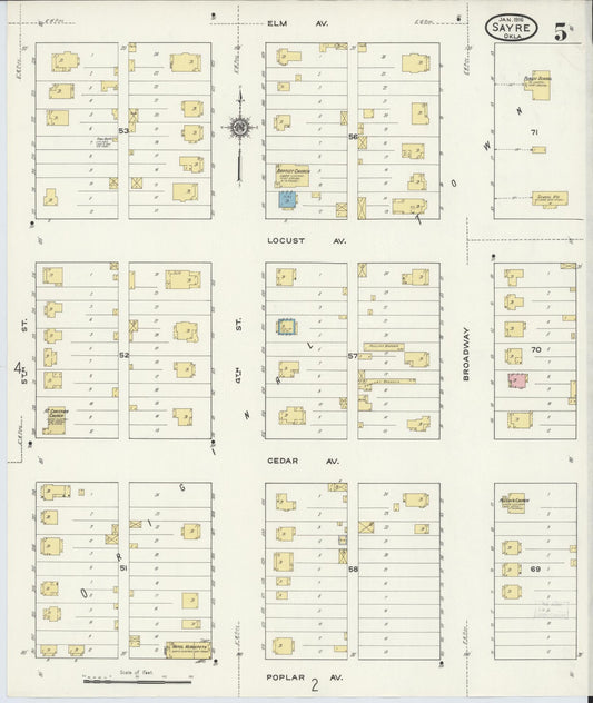 Sanborn Fire Insurance Map from Sayre, Beckham County, Oklahoma (1916), Sheet #0005 - Historic Sanborn Fire Insurance Map Print, vintage old map wall art, antique decor, genealogy gift, Oklahoma Oklahoma map