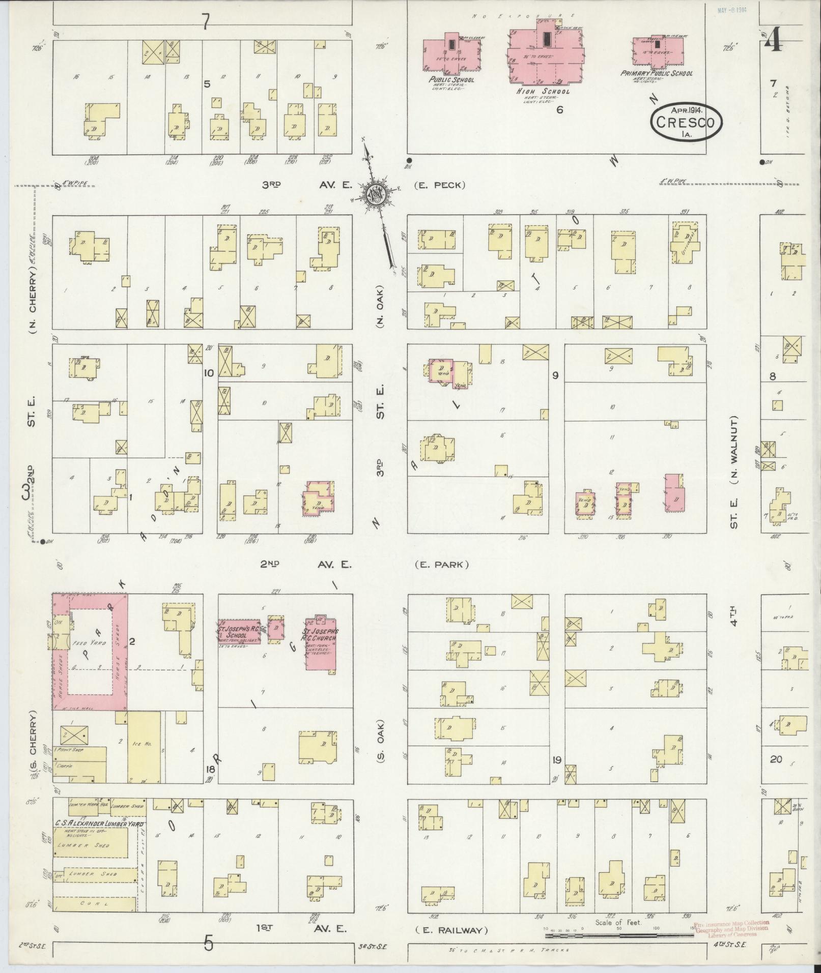 Sanborn Fire Insurance Map from Cresco, Howard County, Iowa (1914), Sheet #0004 - Historic Sanborn Fire Insurance Map Print, vintage old map wall art
