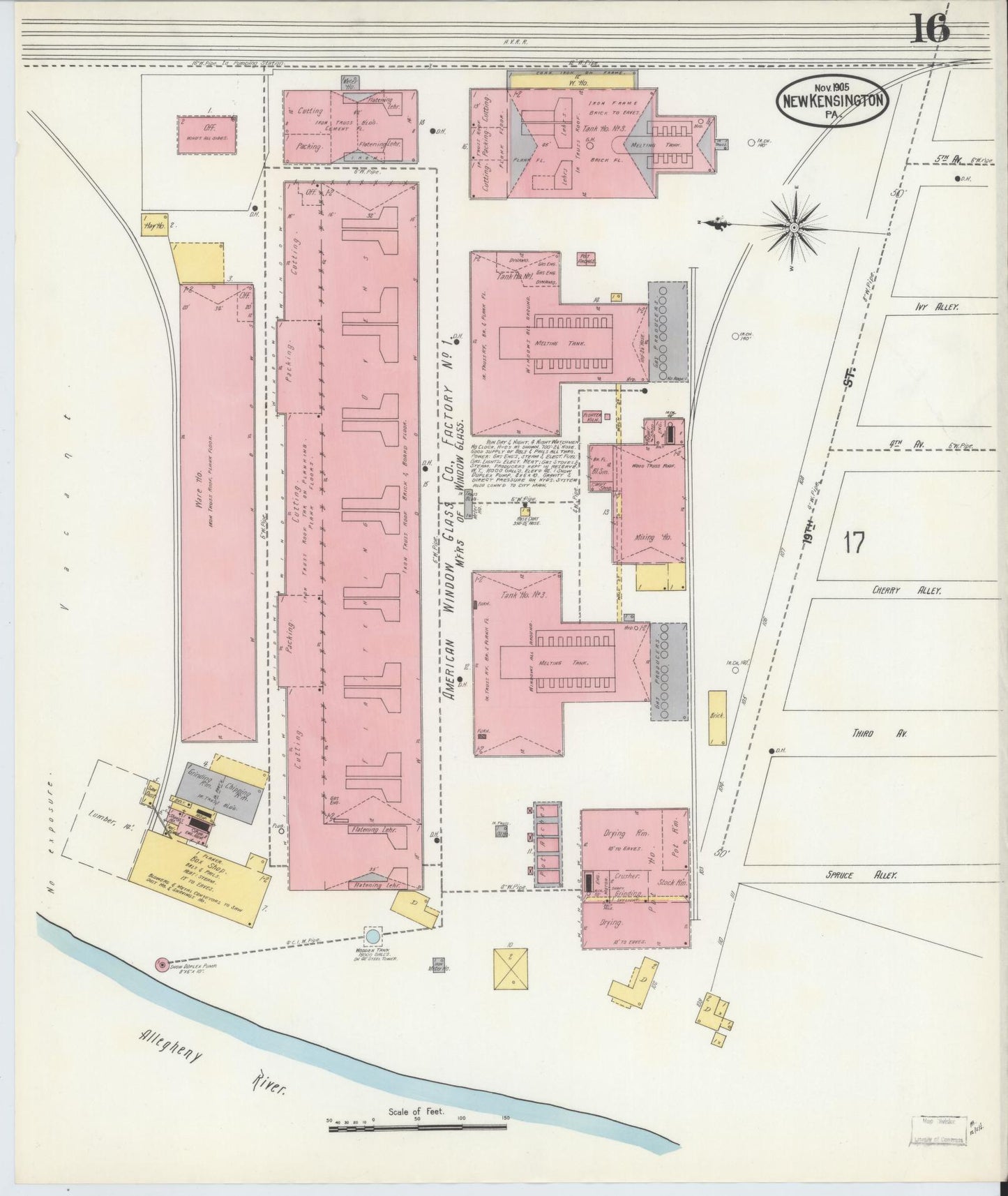 Sanborn Fire Insurance Map from New Kensington, Westmoreland County, Pennsylvania (1905), Sheet #0016 - Complete Map Set gallery image, historic Sanborn map, vintage wall art, Pennsylvania Pennsylvania