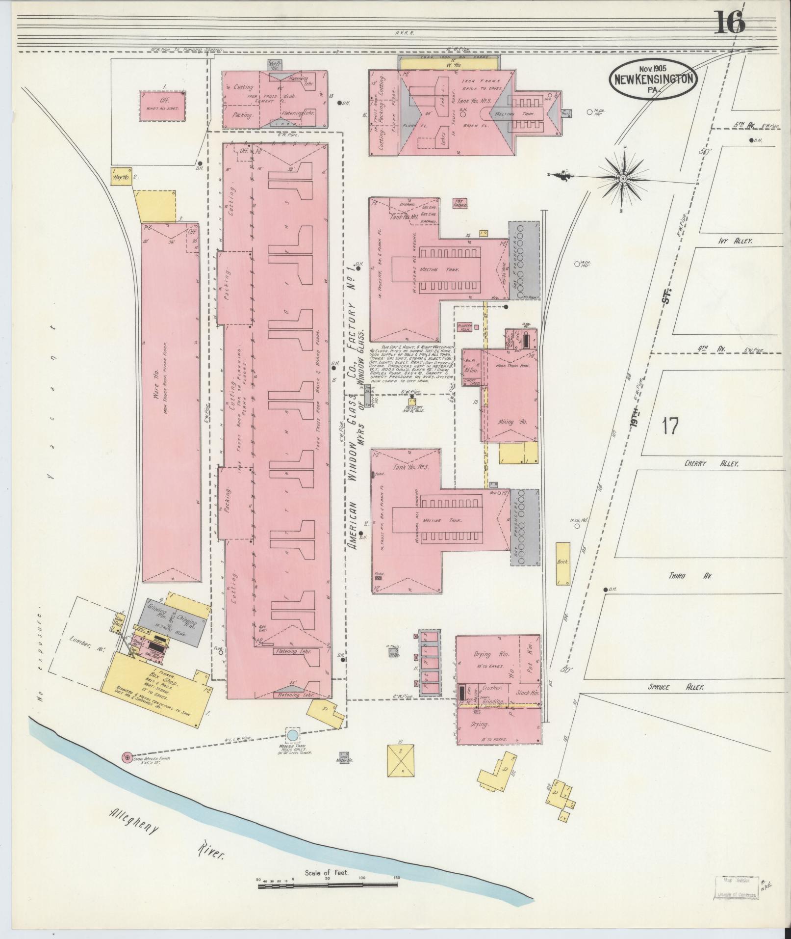 Sanborn Fire Insurance Map from New Kensington, Westmoreland County, Pennsylvania (1905), Sheet #0016 - Complete Map Set gallery image, historic Sanborn map, vintage wall art, Pennsylvania Pennsylvania