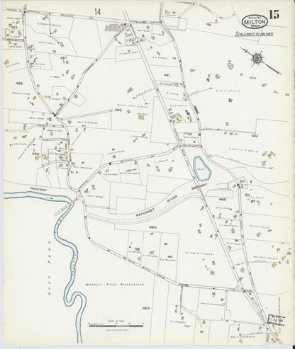Sanborn Fire Insurance Map from Milton, Norfolk County, Massachusetts (1917), Sheet #0015 - Complete Map Set gallery image, historic Sanborn map, vintage wall art, Massachusetts Massachusetts