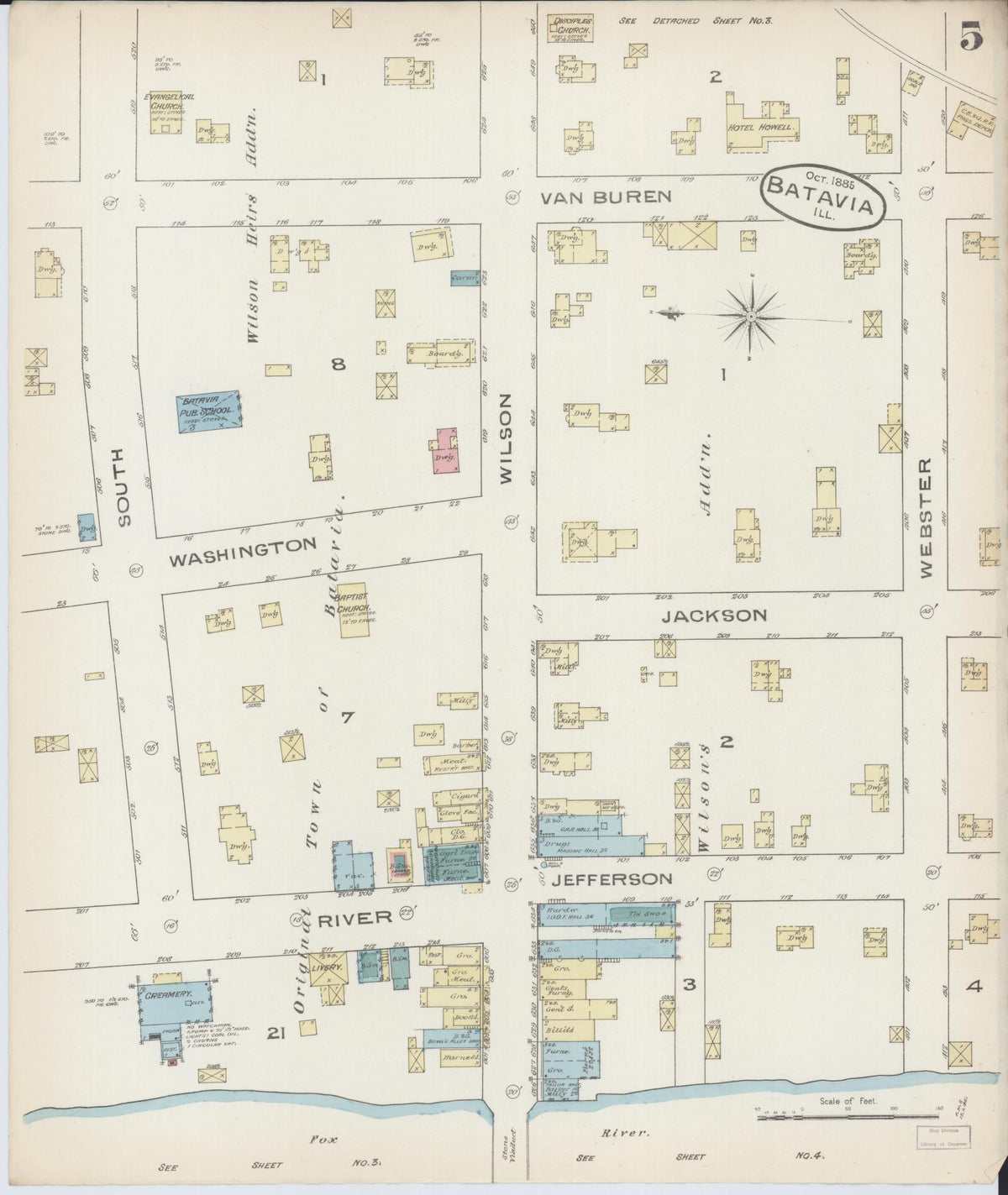 Sanborn Fire Insurance Map from Batavia, Kane County, Illinois (1885), Sheet #0005 - Complete Map Set gallery image, historic Sanborn map, vintage wall art, Illinois Illinois