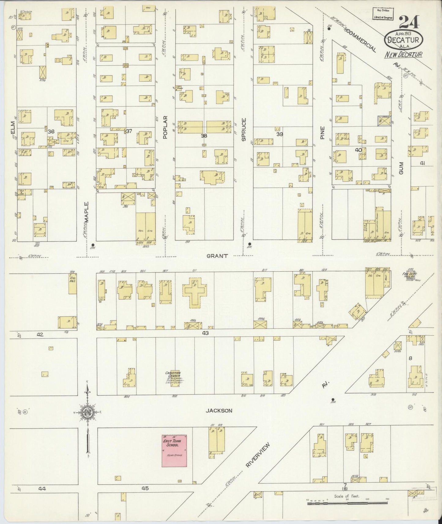 Sanborn Fire Insurance Map from Decatur, Morgan County, Alabama (1913), Sheet #0024 - Complete Map Set gallery image, historic Sanborn map, vintage wall art, Alabama Alabama