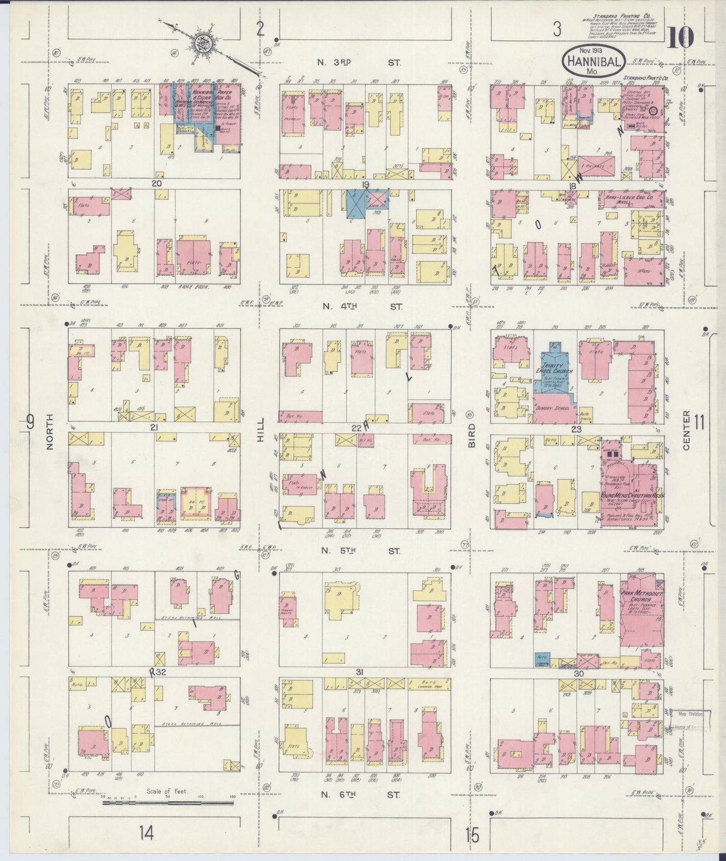 Sanborn Fire Insurance Map from Hannibal, Marion County, Missouri (1913), Sheet #0010 - Complete Map Set gallery image, historic Sanborn map, vintage wall art, Missouri Missouri