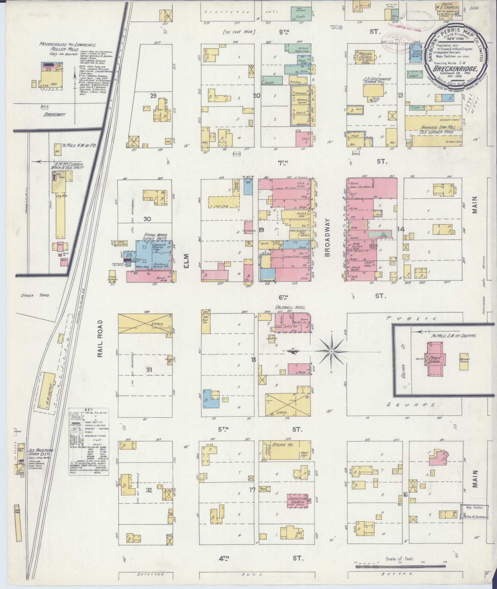 Sanborn Fire Insurance Map from Breckenridge, Caldwell County, Missouri (1898), Sheet #0001 - Historic Sanborn Fire Insurance Map Print, vintage old map wall art, antique decor, genealogy gift, Missouri Missouri map