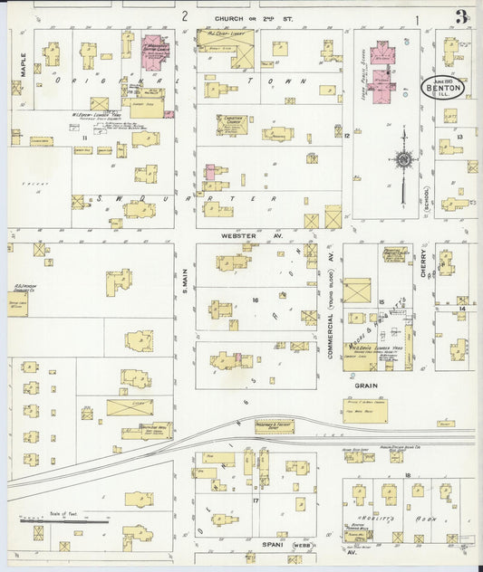 Sanborn Fire Insurance Map from Benton, Franklin County, Illinois (1910), Sheet #0003 - Historic Sanborn Fire Insurance Map Print, vintage old map wall art, antique decor, genealogy gift, Illinois Illinois map