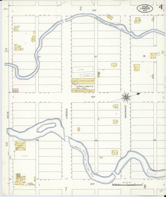 Sanborn Fire Insurance Map from Lander, Fremont County, Wyoming (1907), Sheet #0004 - Historic Sanborn Fire Insurance Map Print, vintage old map wall art, antique decor, genealogy gift, Wyoming Wyoming map