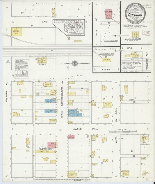 Sanborn Fire Insurance Map from Oologah, Rodgers County, Oklahoma (1915), Sheet #0001 - Historic Sanborn Fire Insurance Map Print, vintage old map wall art, antique decor, genealogy gift, Oklahoma Oklahoma map