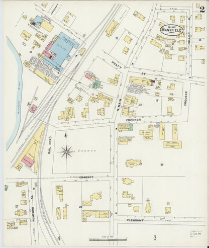 Sanborn Fire Insurance Map from Mansfield, Bristol County, Massachusetts (1897), Sheet #0002 - Historic Sanborn Fire Insurance Map Print, vintage old map wall art, antique decor, genealogy gift, Massachusetts Massachusetts map