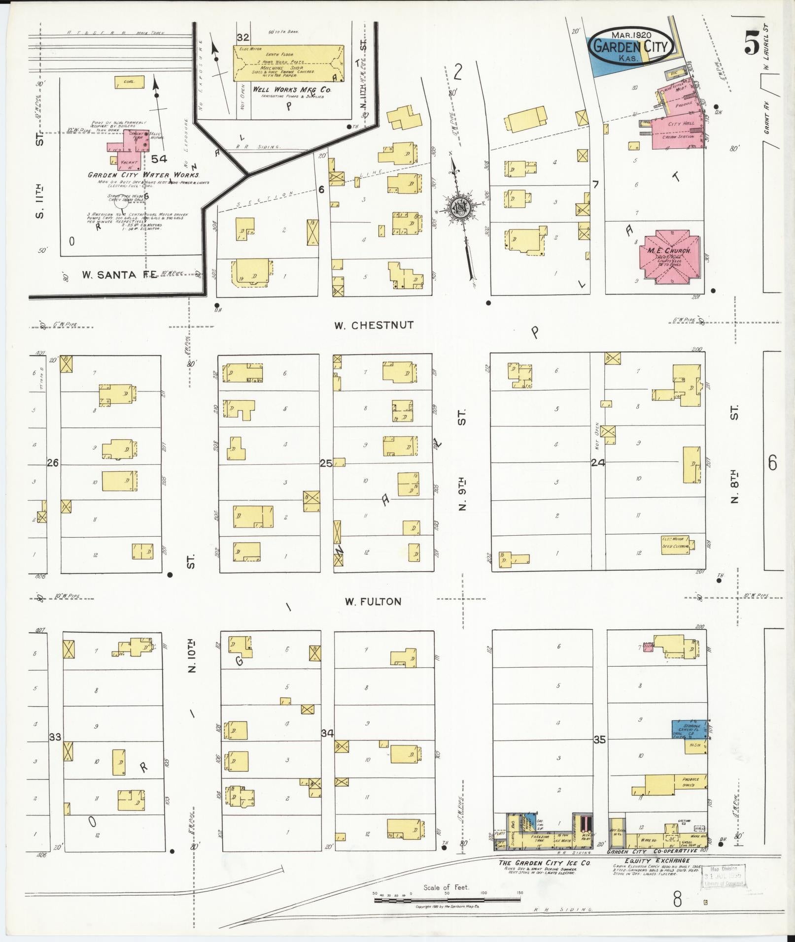 Sanborn Fire Insurance Map from Garden City, Finney County, Kansas (1920), Sheet #0005 - Complete Map Set gallery image, historic Sanborn map, vintage wall art, Kansas Kansas