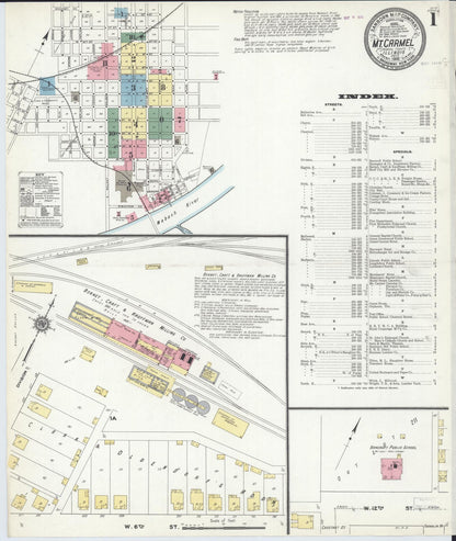 Sanborn Fire Insurance Map from Mount Carmel, Wabash County, Illinois (1910), Sheet #0001 - Complete Map Set gallery image, historic Sanborn map, vintage wall art, Illinois Illinois
