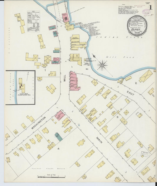 Sanborn Fire Insurance Map from Olivet, Eaton County, Michigan (1893), Sheet #0001 - Historic Sanborn Fire Insurance Map Print, vintage old map wall art, antique decor, genealogy gift, Michigan Michigan map