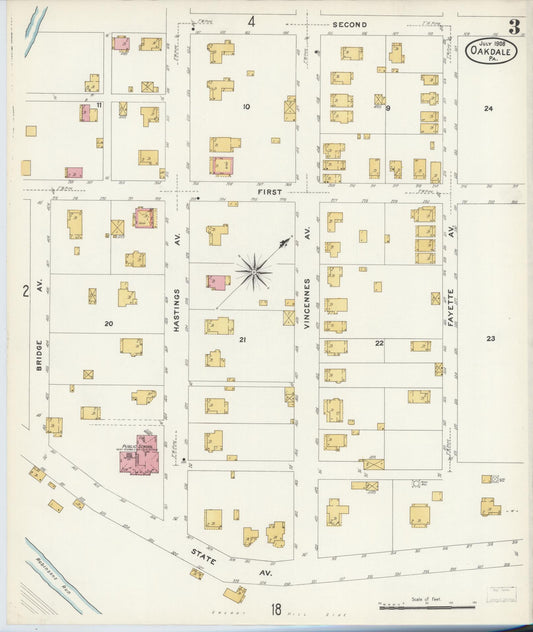 Sanborn Fire Insurance Map from Oakdale, Allegheny County, Pennsylvania (1908), Sheet #0003 - Historic Sanborn Fire Insurance Map Print, vintage old map wall art, antique decor, genealogy gift, Pennsylvania Pennsylvania map