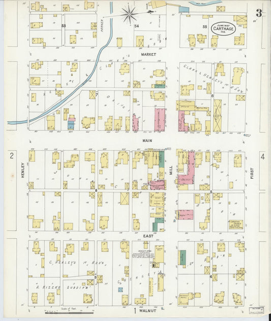 Sanborn Fire Insurance Map from Carthage, Rush County, Indiana (1907), Sheet #0003 - Historic Sanborn Fire Insurance Map Print, vintage old map wall art, antique decor, genealogy gift, Indiana Indiana map