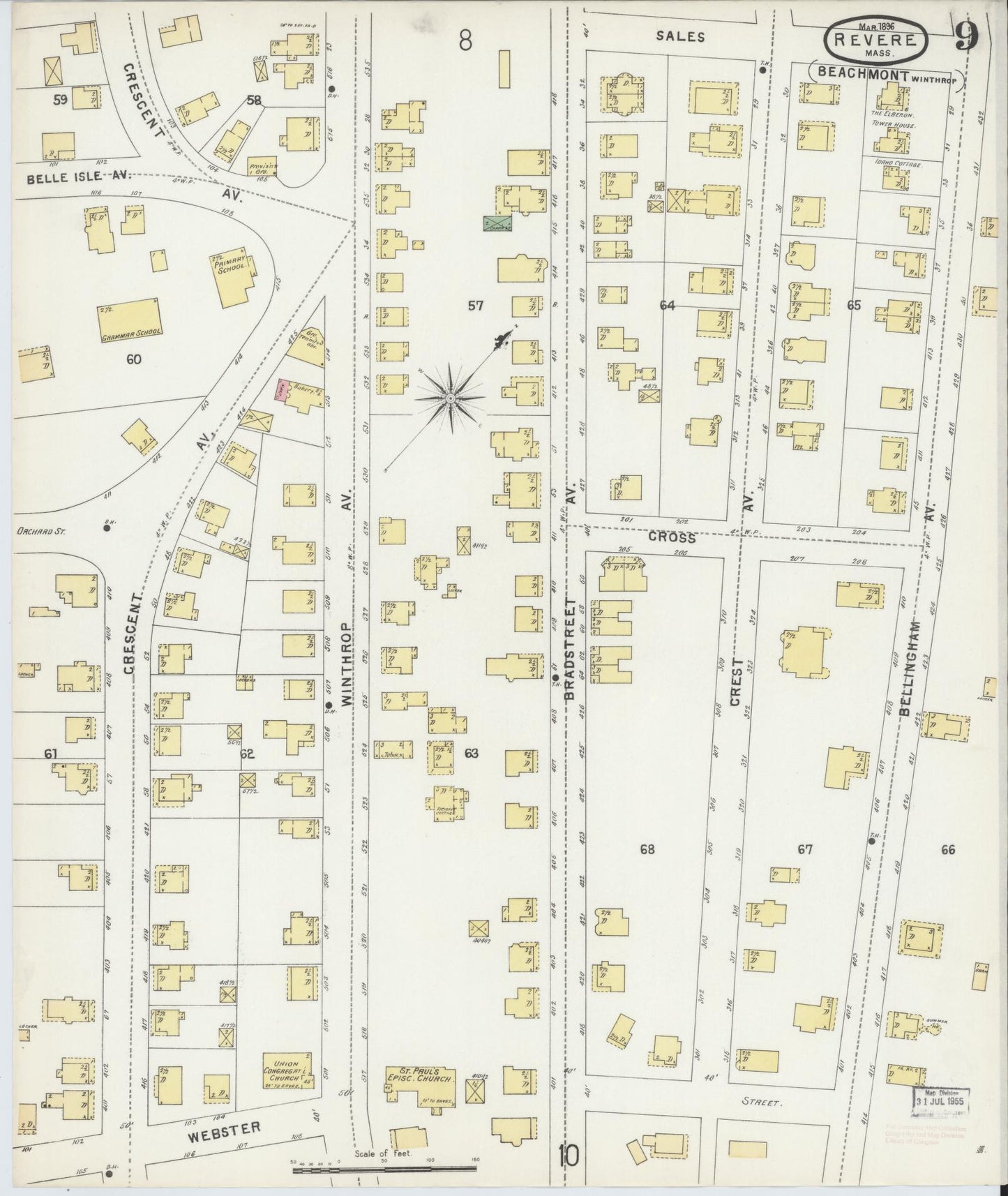 Sanborn Fire Insurance Map from Revere, Suffolk County, Massachusetts (1896), Sheet #0009 - Complete Map Set gallery image, historic Sanborn map, vintage wall art, Massachusetts Massachusetts