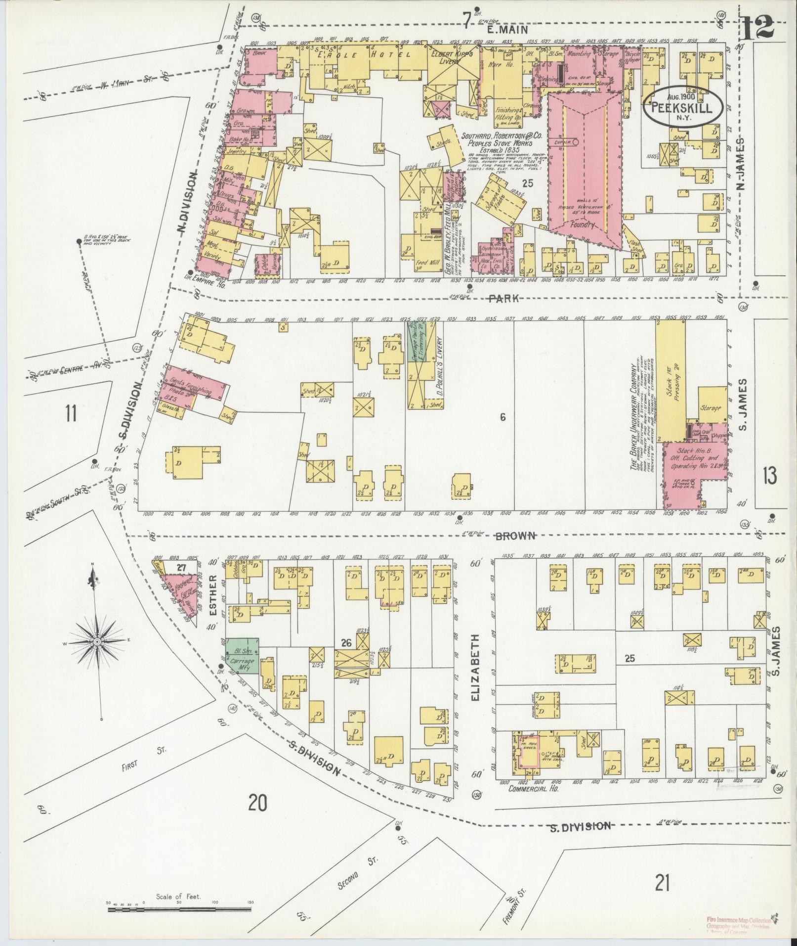 Sanborn Fire Insurance Map from Peekskill, Westchester County, New York (1900), Sheet #0012 - Complete Map Set gallery image, historic Sanborn map, vintage wall art, New York New York