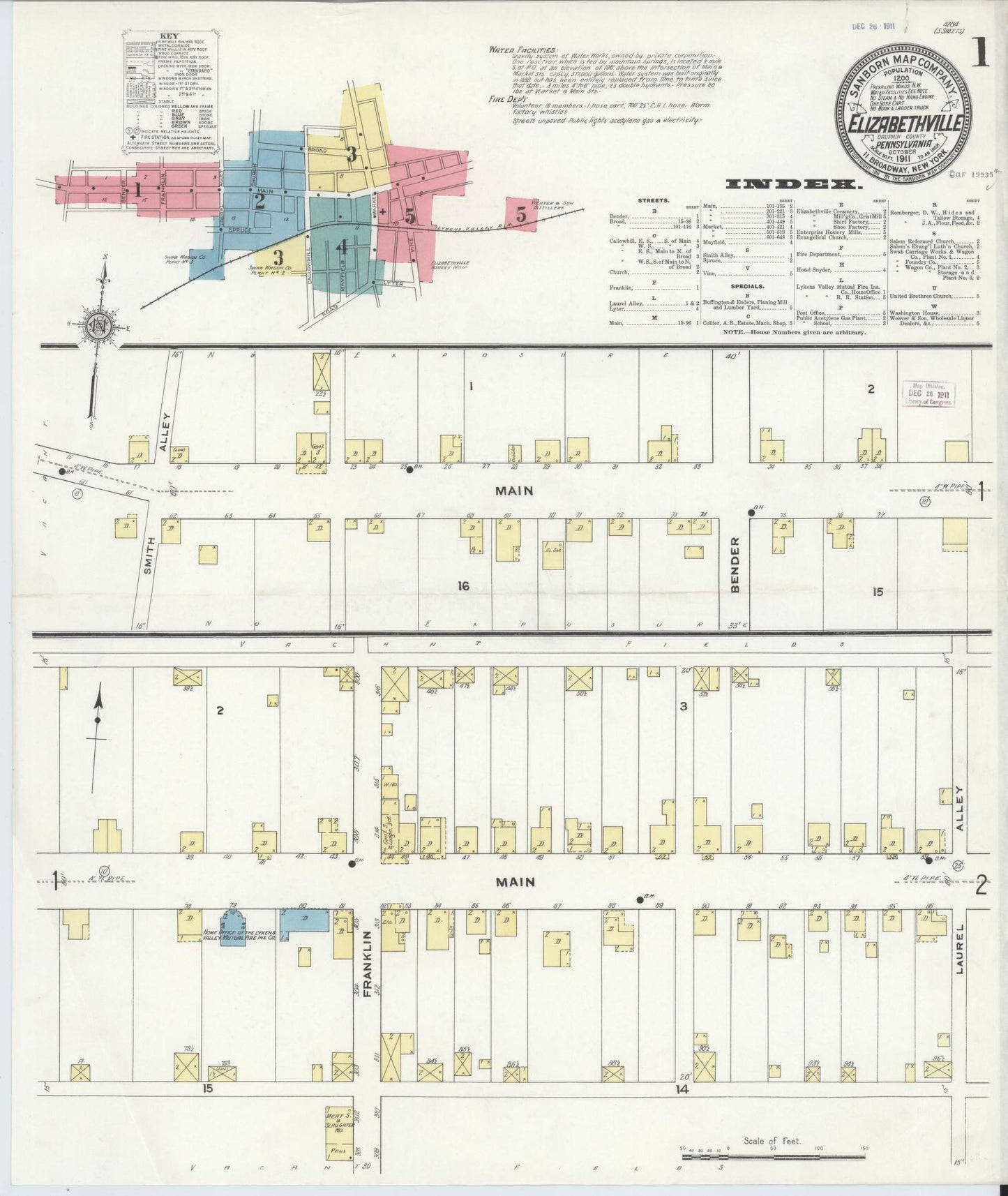 Sanborn Fire Insurance Map from Elizabethville, Dauphin County, Pennsylvania (1911), Sheet #0001 - Historic Sanborn Fire Insurance Map Print, vintage old map wall art, antique decor, genealogy gift, Pennsylvania Pennsylvania map