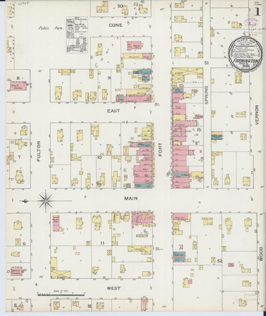 Sanborn Fire Insurance Map from Farmington, Fulton County, Illinois (1893), Sheet #0001 - Historic Sanborn Fire Insurance Map Print, vintage old map wall art, antique decor, genealogy gift, Illinois Illinois map
