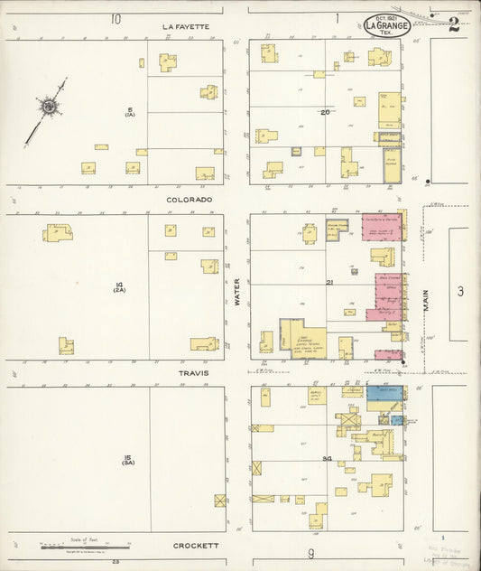 Sanborn Fire Insurance Map from La Grange, Fayette County, Texas (1921), Sheet #0002 - Historic Sanborn Fire Insurance Map Print, vintage old map wall art, antique decor, genealogy gift, Texas Texas map