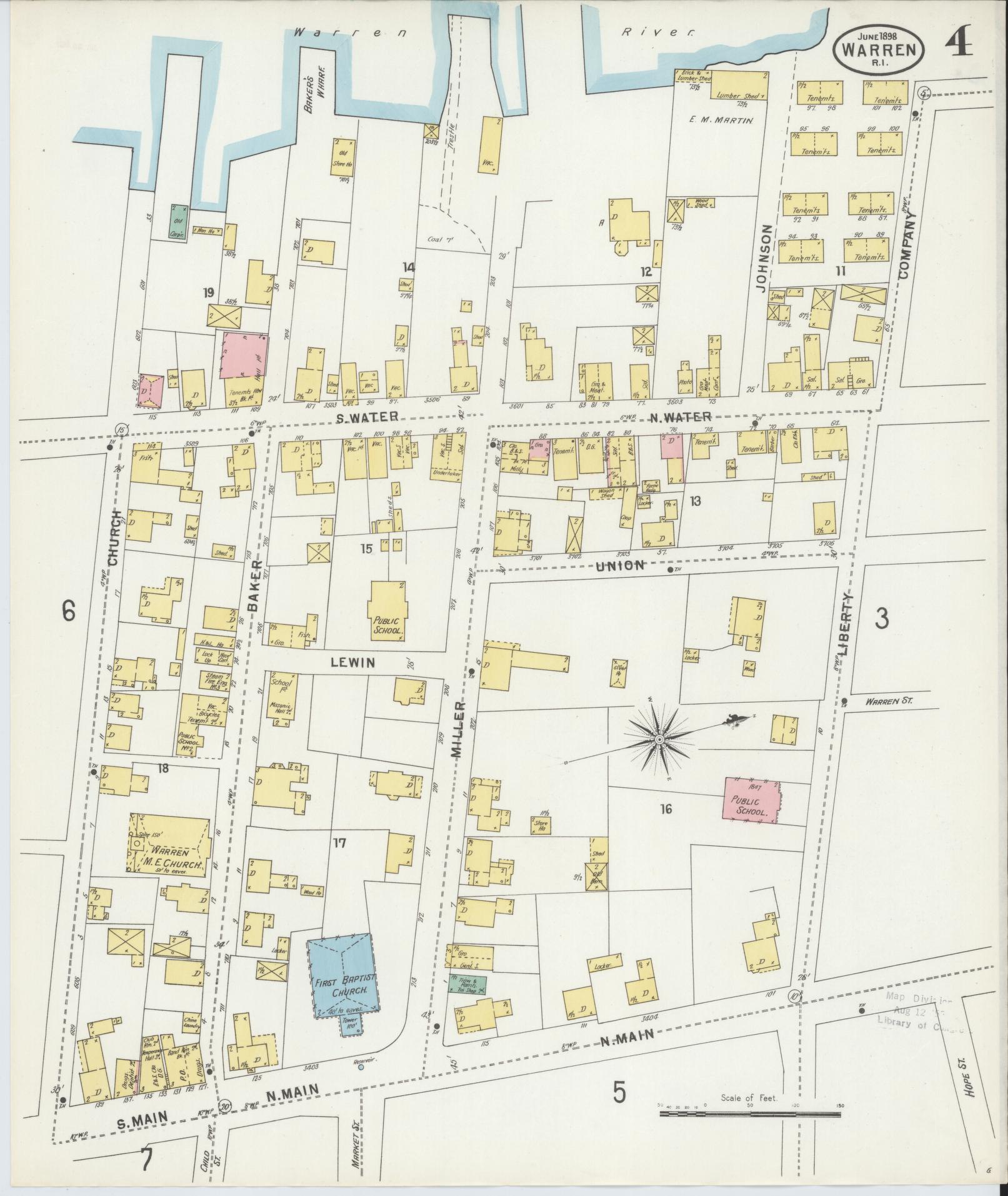 Sanborn Fire Insurance Map from Warren, Bristol County, Rhode Island (1898), Sheet #0004 - Complete Map Set gallery image, historic Sanborn map, vintage wall art, Rhode Island Rhode Island