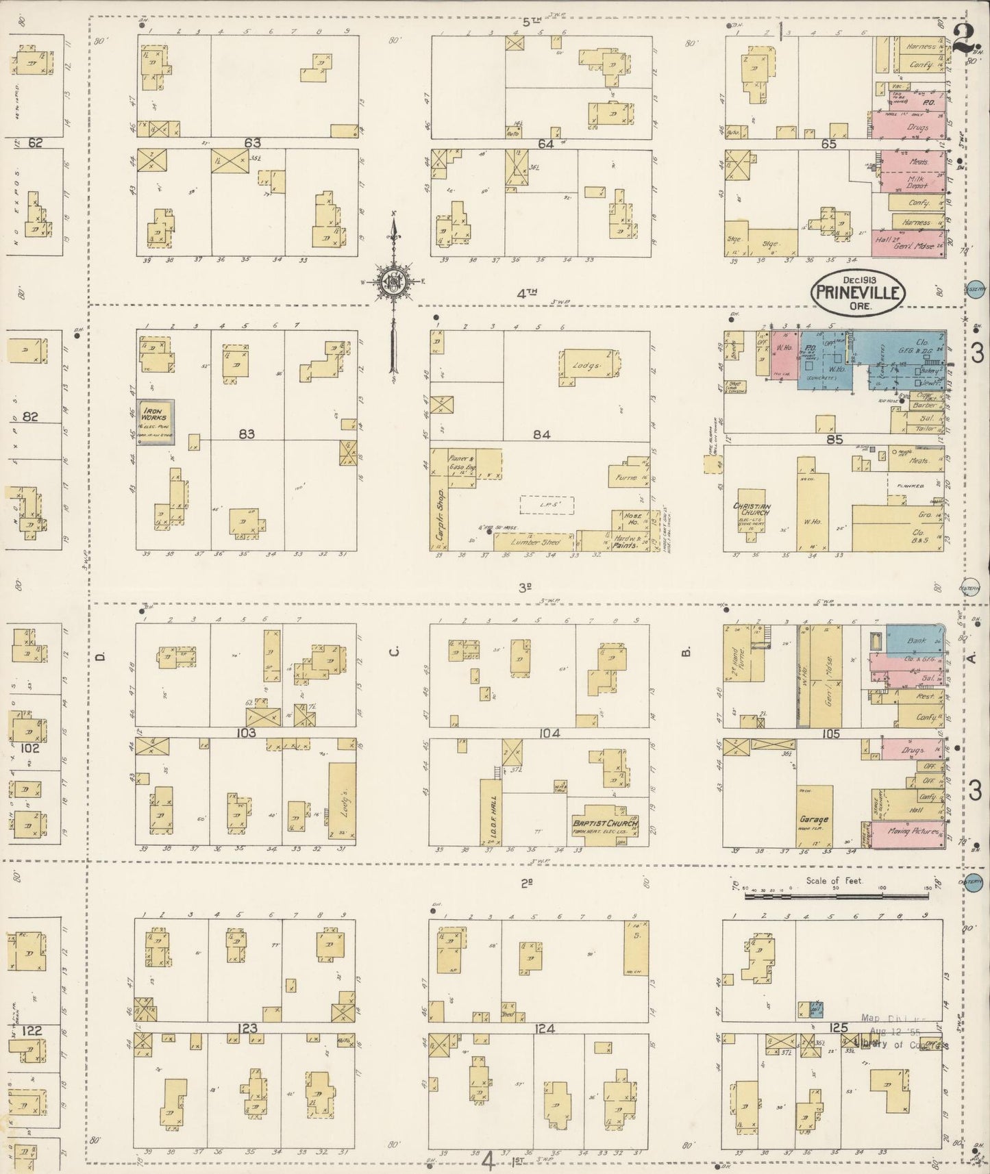 Sanborn Fire Insurance Map from Prineville, Crook County, Oregon (1913), Sheet #0002 - Complete Map Set gallery image, historic Sanborn map, vintage wall art, Oregon Oregon