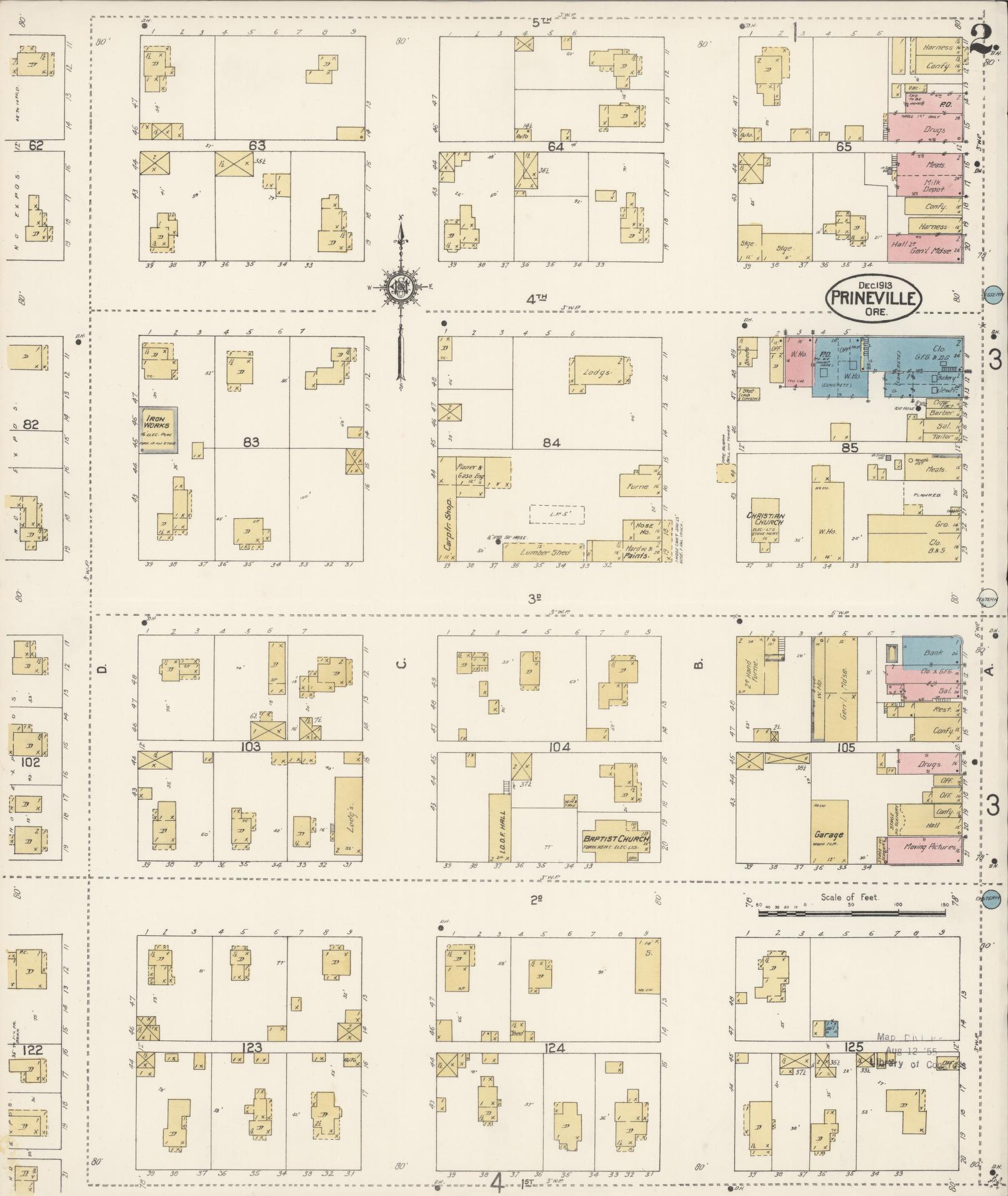 Sanborn Fire Insurance Map from Prineville, Crook County, Oregon (1913), Sheet #0002 - Complete Map Set gallery image, historic Sanborn map, vintage wall art, Oregon Oregon