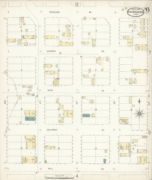 Sanborn Fire Insurance Map from Fairhaven [see also Bellingham and Sehome], Whatcom County, Washington (1897), Sheet #0006 - Historic Sanborn Fire Insurance Map Print, vintage old map wall art, antique decor, genealogy gift, Washington Washington map