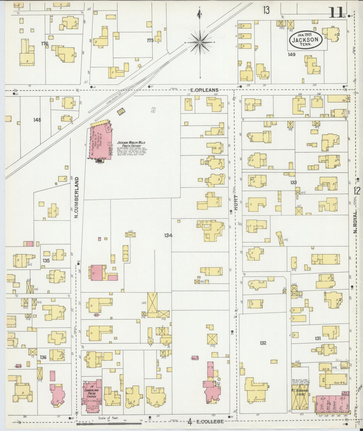 Sanborn Fire Insurance Map from Jackson, Madison County, Tennessee (1901), Sheet #0011 - Complete Map Set gallery image, historic Sanborn map, vintage wall art, Tennessee Tennessee