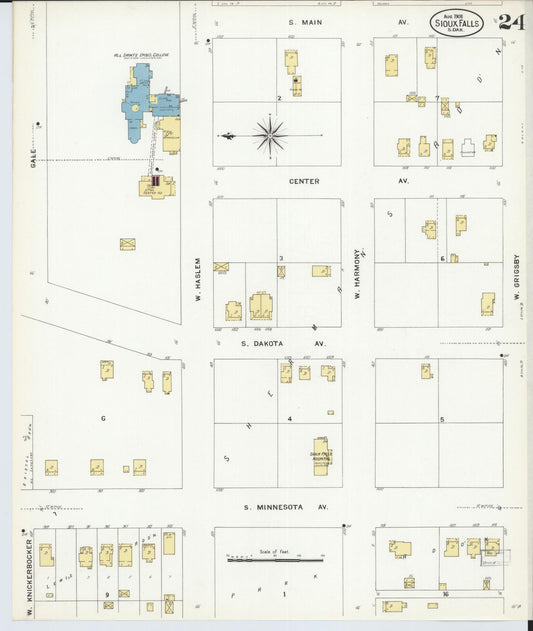 Sanborn Fire Insurance Map from Sioux Falls, Minnehaha County, South Dakota (1908), Sheet #0024 - Historic Sanborn Fire Insurance Map Print, vintage old map wall art, antique decor, genealogy gift, South Dakota South Dakota map
