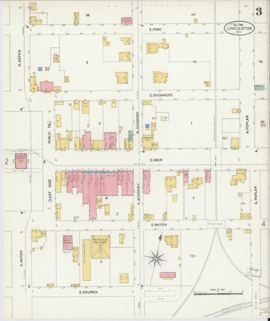 Sanborn Fire Insurance Map from Lincolnton, Lincoln County, North Carolina (1906), Sheet #0003 - Historic Sanborn Fire Insurance Map Print, vintage old map wall art, antique decor, genealogy gift, North Carolina North Carolina map