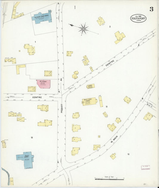 Sanborn Fire Insurance Map from Southport, Fairfield County, Connecticut (1908), Sheet #0003 - Historic Sanborn Fire Insurance Map Print, vintage old map wall art, antique decor, genealogy gift, Connecticut Connecticut map