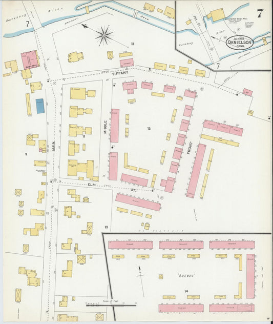 Sanborn Fire Insurance Map from Danielson, Windham County, Connecticut (1903), Sheet #0007 - Historic Sanborn Fire Insurance Map Print, vintage old map wall art, antique decor, genealogy gift, Connecticut Connecticut map