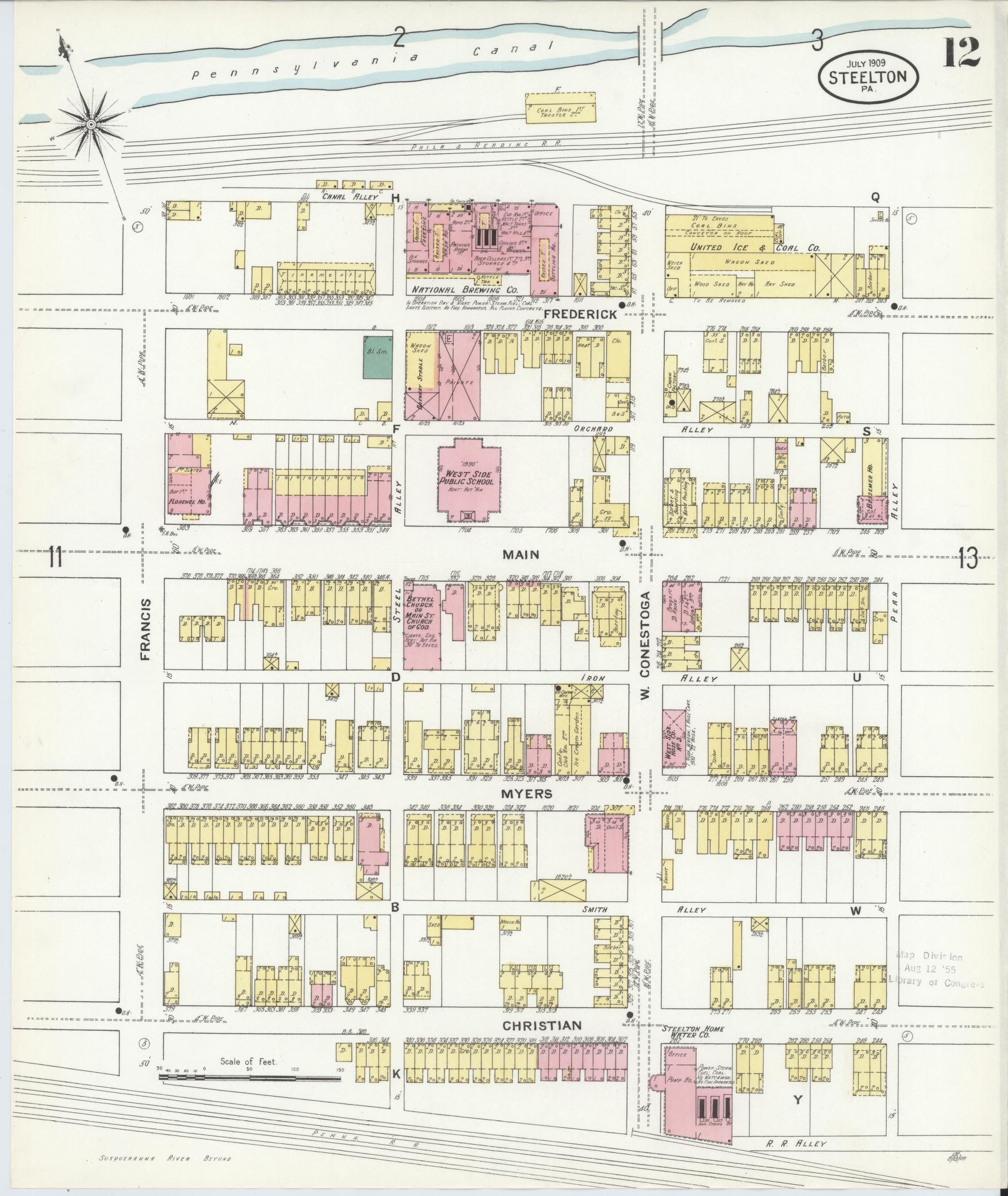 Sanborn Fire Insurance Map from Steelton, Dauphin County, Pennsylvania (1909), Sheet #0012 - Complete Map Set gallery image, historic Sanborn map, vintage wall art, Pennsylvania Pennsylvania