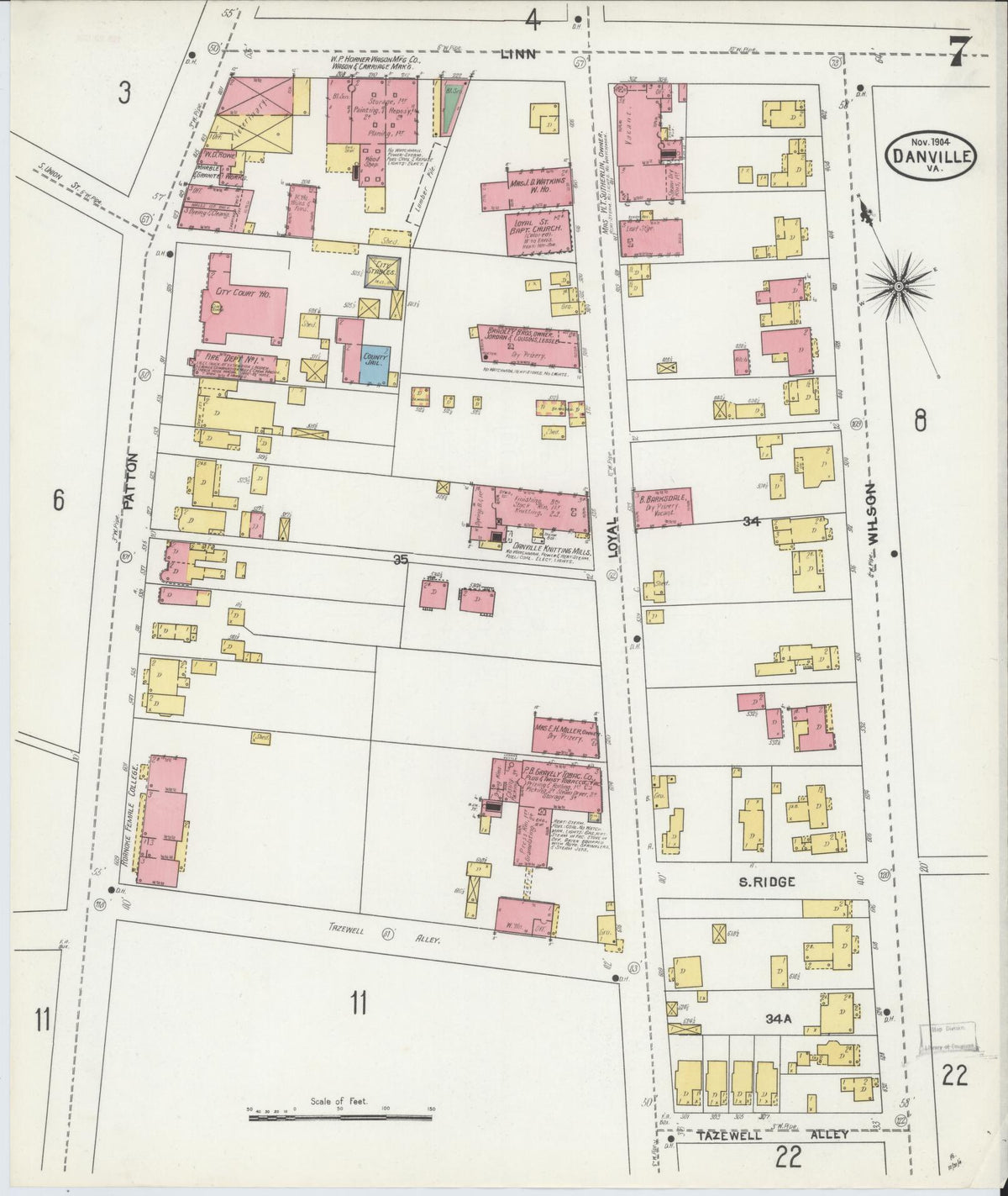 Sanborn Fire Insurance Map from Danville, Independent Cities, Virginia (1904), Sheet #0007 - Complete Map Set gallery image, historic Sanborn map, vintage wall art, Virginia Virginia