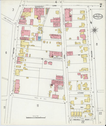 Sanborn Fire Insurance Map from Danville, Independent Cities, Virginia (1904), Sheet #0007 - Complete Map Set gallery image, historic Sanborn map, vintage wall art, Virginia Virginia